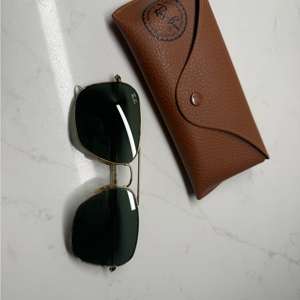 Ray-Ban Gold Frame Sunglasses with Brown Case